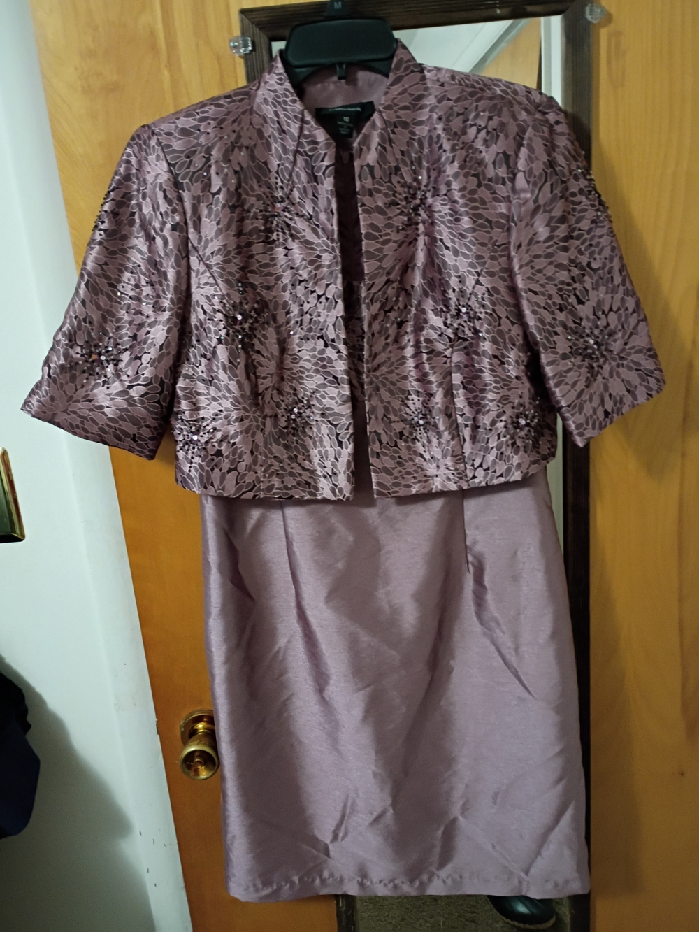R&M Richards Mauve Embellished Two-Piece Skirt Set